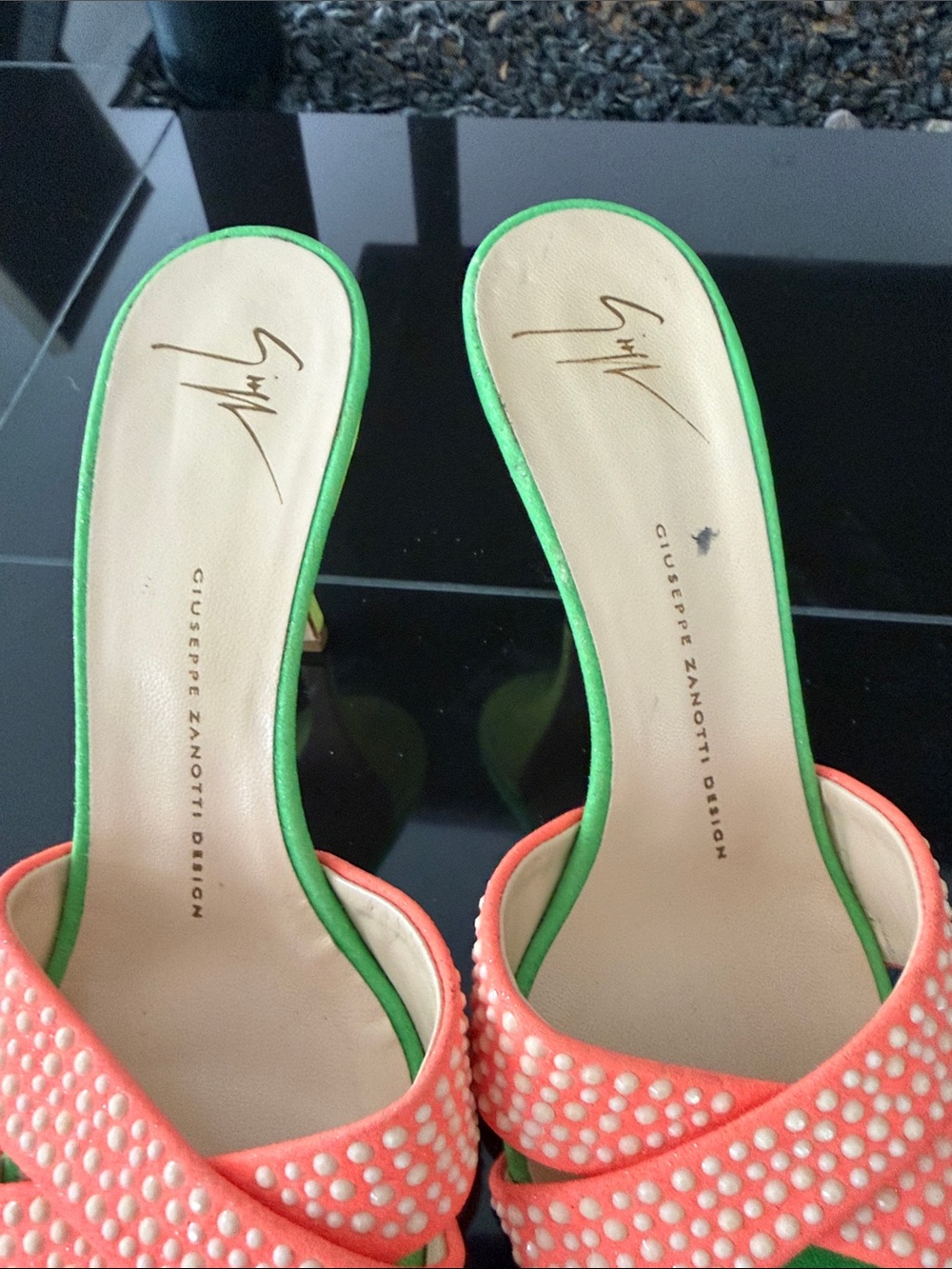 Giuseppe Zanotti Coral Crystal Wrap Slide Sandals with Green Footbed - Picture 10 of 11